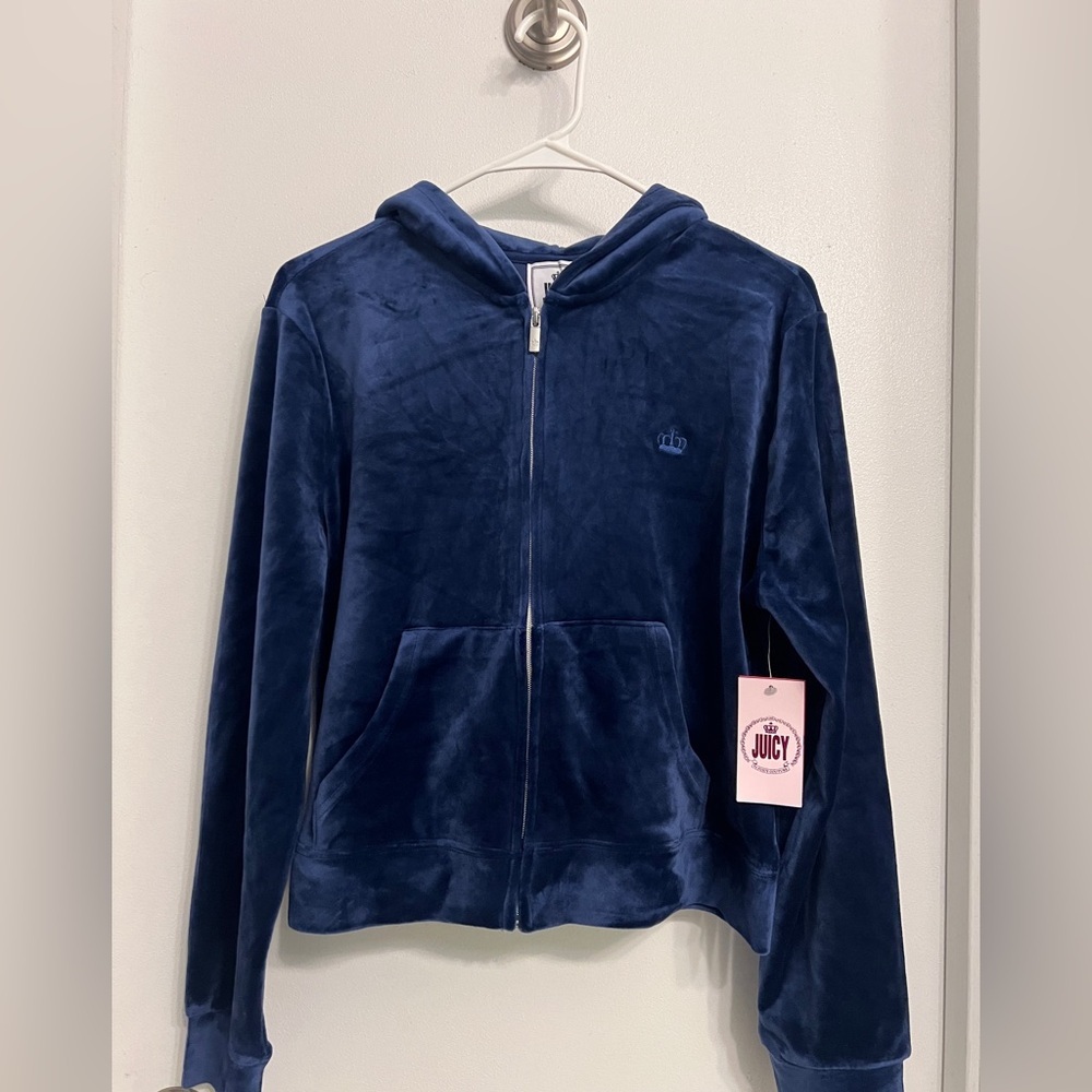 Juicy Couture Atlantis Large Navy Blue Crop Hoodie